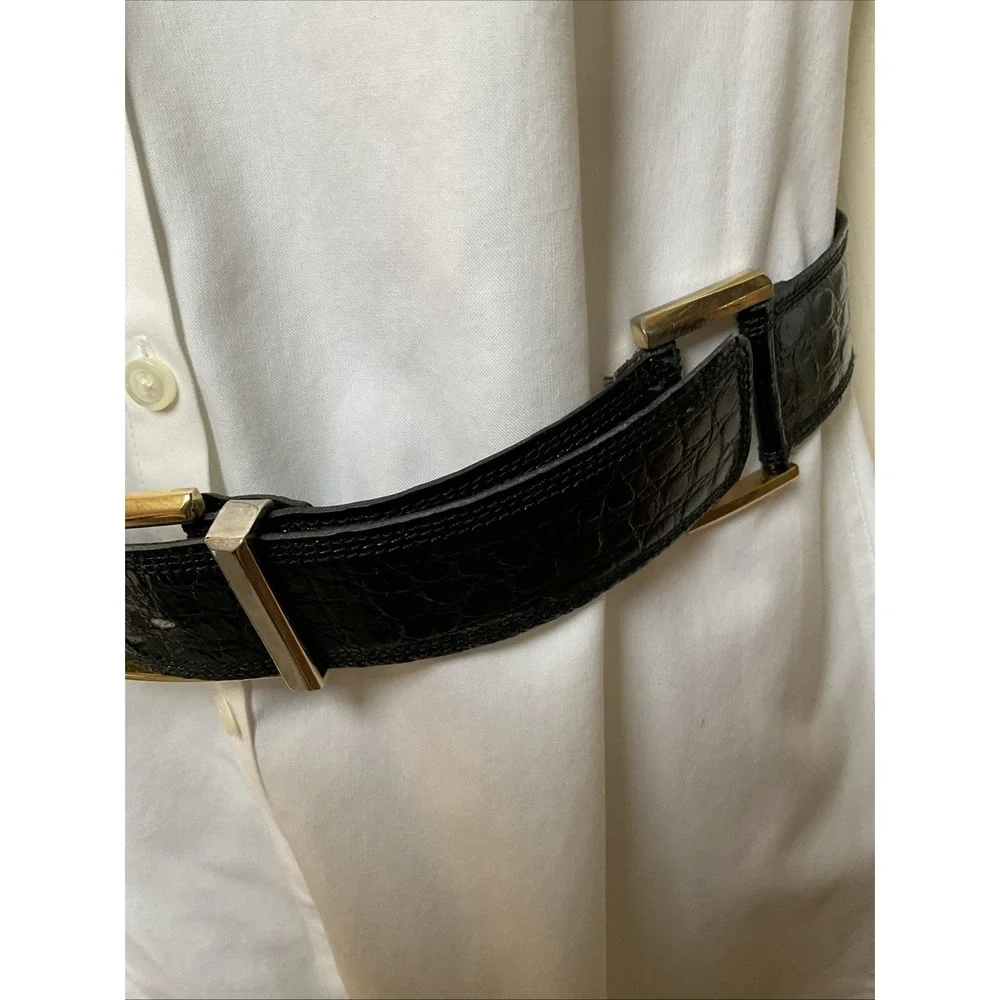 Bergdorf Goodman Crocodile Statement Belt Modular Rings Patent Wide Size 30